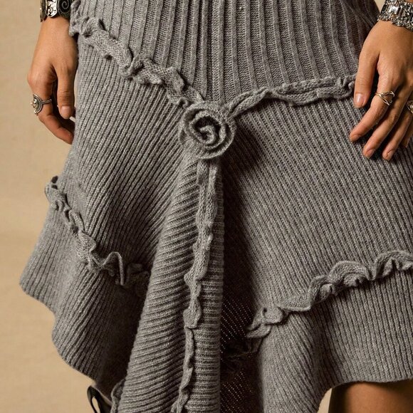 Dark Grey Casual Womens rose detailed knit skirt - Picture 6 of 8